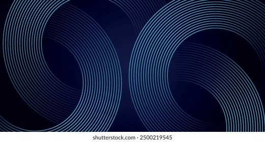 Blue abstract background with glowing circles. Swirl circular lines pattern. Geometric spiral. Twirl element. Modern graphic design. Futuristic technology concept.