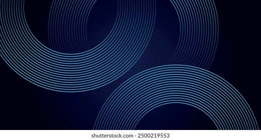 Blue abstract background with glowing circles. Swirl circular lines pattern. Geometric spiral. Twirl element. Modern graphic design. Futuristic technology concept.