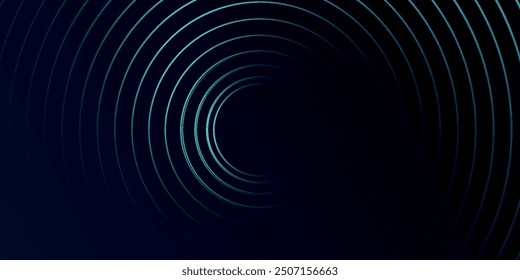 Blue abstract background with glowing circles. Swirl circular lines pattern. Geometric spiral. Twirl element. Modern graphic design. Futuristic technology concept.