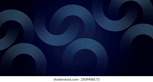 Blue abstract background with glowing circles. Swirl circular lines pattern. Geometric spiral. Twirl element. Modern graphic design. Futuristic technology concept.