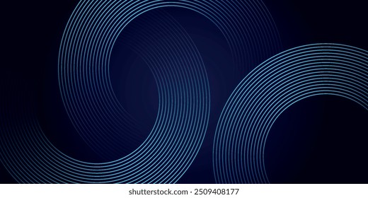 Blue abstract background with glowing circles. Swirl circular lines pattern. Geometric spiral. Twirl element. Modern graphic design. Futuristic technology concept.