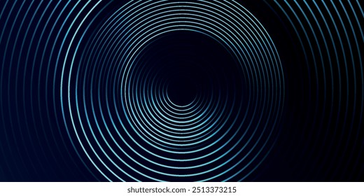 Blue abstract background with glowing circles. Swirl circular lines pattern. Geometric spiral. Twirl element. Modern graphic design. Futuristic technology concept. circle vector ilustration