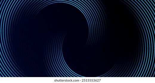 Blue abstract background with glowing circles. Swirl circular lines pattern. Geometric spiral. Twirl element. Modern graphic desi	
