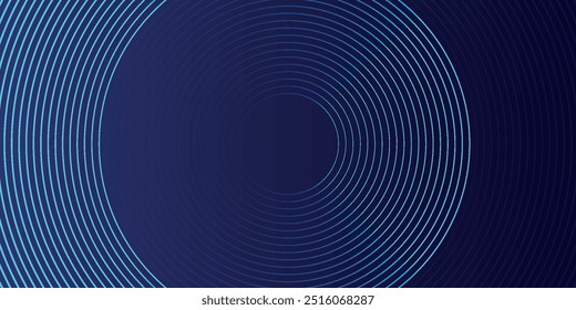 Fondo abstracto azul con círculos brillantes. Patrón de líneas circulares. Espiral geométrica. Elemento giratorio. Diseño gráfico moderno. Concepto de tecnología futurista.