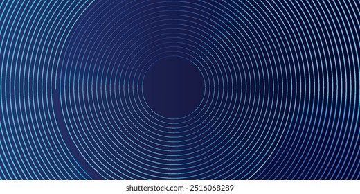 Fundo abstrato azul com círculos brilhantes. Padrão de linhas circulares giratórias. Espiral geométrica. Elemento de giro. Design gráfico moderno. Conceito de tecnologia futurista.
