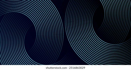 Blue abstract background with glowing circles. Swirl circular lines pattern. Geometric spiral. Twirl element. Modern graphic desi	
