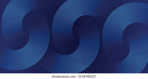 Blue abstract background with glowing circles. Swirl circular lines pattern. Geometric spiral. Twirl element. Modern graphic desi