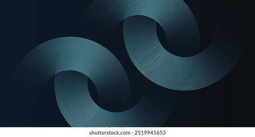 Blue abstract background with glowing circles. Swirl circular lines pattern. Geometric spiral. Twirl elements. Modern graphic design. Futuristic technology concept. eps 10
