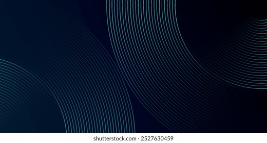 Fondo abstracto azul con círculos brillantes. Patrón de líneas circulares. Espiral geométrica. Elemento giratorio. Diseño gráfico moderno. Concepto de tecnología futurista.