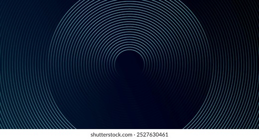 Fundo abstrato azul com círculos brilhantes. Padrão de linhas circulares giratórias. Espiral geométrica. Elemento de giro. Design gráfico moderno. Conceito de tecnologia futurista.