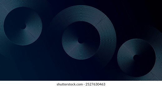Blue abstract background with glowing circles. Swirl circular lines pattern. Geometric spiral. Twirl element. Modern graphic design. Futuristic technology concept.