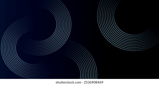 Fundo abstrato azul com círculos brilhantes. Padrão de linhas circulares giratórias. Espiral geométrica. Elemento de giro. Design gráfico moderno. Tecnologia futurista