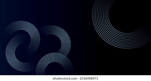 Blue abstract background with glowing circles. Swirl circular lines pattern. Geometric spiral. Twirl element. Modern graphic design. Futuristic technology
