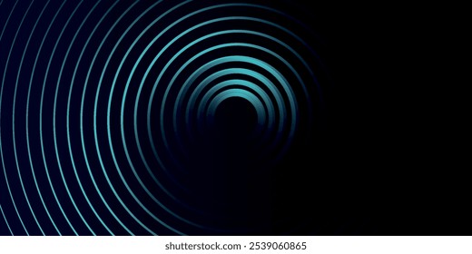 Blue abstract background with glowing circles. Swirl circular lines pattern. Geometric spiral. Twirl element. Modern graphic desi