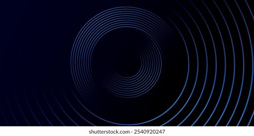 Blue abstract background with glowing circles. Swirl circular lines pattern. Geometric spiral. Twirl element. Modern graphic design. Futuristic technology concept.