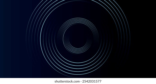 Fondo abstracto azul con círculos brillantes. Patrón de líneas circulares. Espiral geométrica. Elemento giratorio. Diseño gráfico moderno. Concepto de tecnología futurista.