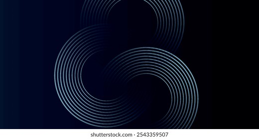Fondo abstracto azul con círculos brillantes. Patrón de líneas circulares. Espiral geométrica. Elemento giratorio. Diseño gráfico moderno. Tecnología futurista