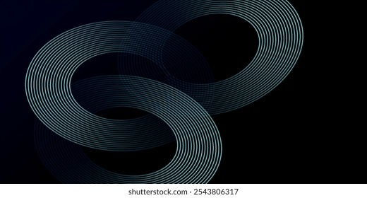 Fondo abstracto azul con círculos brillantes. Patrón de líneas circulares. Espiral geométrica. Elemento giratorio. Diseño gráfico moderno. Tecnología futurista