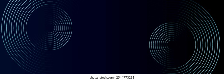 Blue abstract background with glowing circles. Swirl circular lines pattern. Geometric spiral. Twirl element. Modern graphic design.