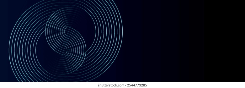 Blue abstract background with glowing circles. Swirl circular lines pattern. Geometric spiral. Twirl element. Modern graphic design.