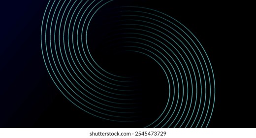 Fundo abstrato azul com círculos brilhantes. Padrão de linhas circulares giratórias. Espiral geométrica. Elemento de giro. Design gráfico moderno