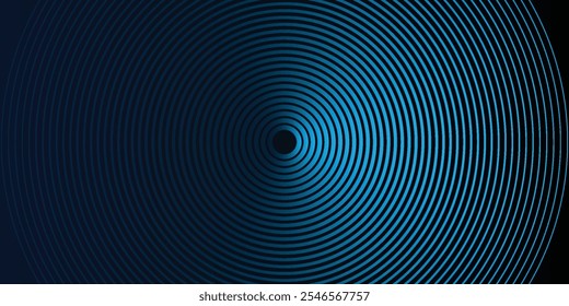 Blue abstract background with glowing circles. Swirl circular lines pattern. Geometric spiral. Twirl element. Modern graphic design. Futuristic technology