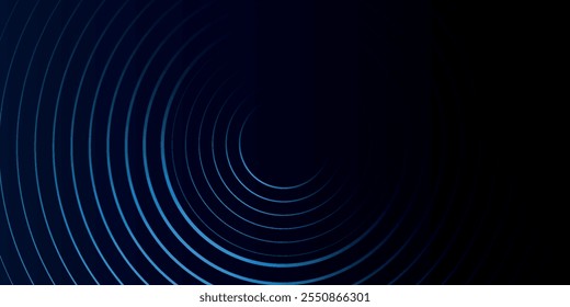 Fondo abstracto azul con círculos brillantes. Patrón de líneas circulares. Espiral geométrica. Elemento giratorio. Diseño gráfico moderno. Concepto de tecnología futurista.