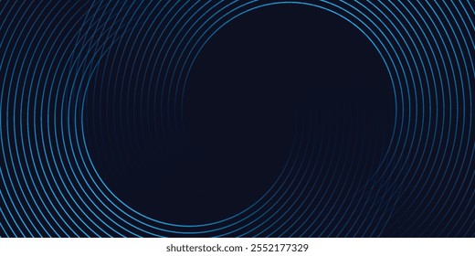 Fundo abstrato azul com círculos brilhantes. Padrão de linhas circulares giratórias. Espiral geométrica. 