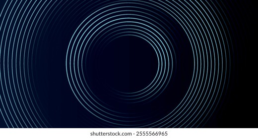 Blue abstract background with glowing circles. Swirl circular lines pattern. Geometric spiral. Twirl element. Modern graphic design. Futuristic technology concept.