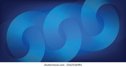 Blue abstract background with glowing circles. Swirl circular lines pattern. Geometric spiral. Twirl element. Modern graphic design. Futuristic technology