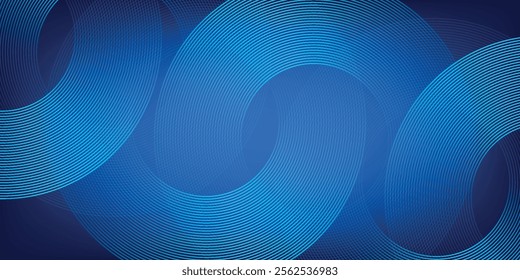 Blue abstract background with glowing circles. Swirl circular lines pattern. Geometric spiral. Twirl element. Modern graphic design. Futuristic technology