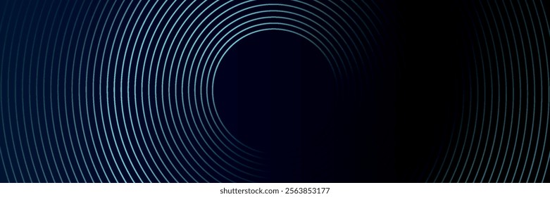 Blue abstract background with glowing circles. Swirl circular lines pattern. Geometric spiral. Twirl element. Modern graphic design. Futuristic technology