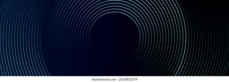 Blue abstract background with glowing circles. Swirl circular lines pattern. Geometric spiral. Twirl element. Modern graphic design. Futuristic technology