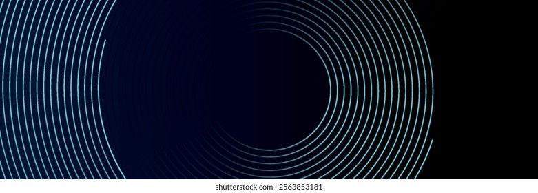 Blue abstract background with glowing circles. Swirl circular lines pattern. Geometric spiral. Twirl element. Modern graphic design. Futuristic technology