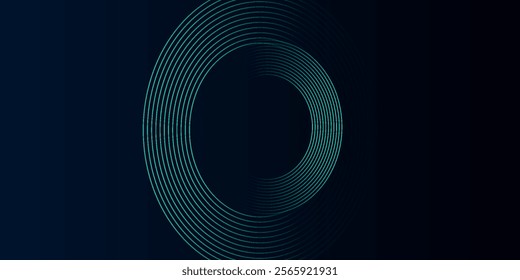 Blue abstract background with glowing circles. Swirl circular lines pattern. Geometric spiral. Twirl element. Modern graphic design. Futuristic technology concept.
