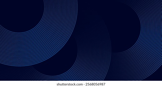 Blue abstract background with glowing circles. Swirl circular lines pattern. Geometric spiral. Twirl element. Modern graphic desi