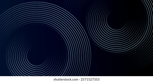 Blue abstract background with glowing circles. Swirl circular lines pattern. Geometric spiral. Twirl element. Modern graphic design. Futuristic technology concept.	
