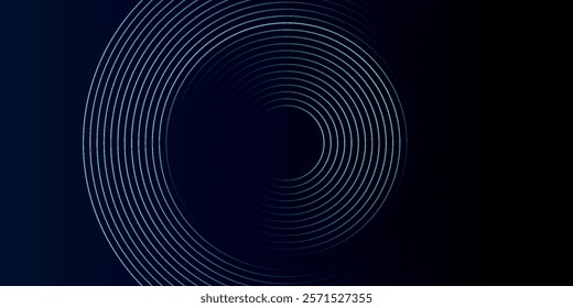 Blue abstract background with glowing circles. Swirl circular lines pattern. Geometric spiral. Twirl element. Modern graphic design. Futuristic technology concept.	