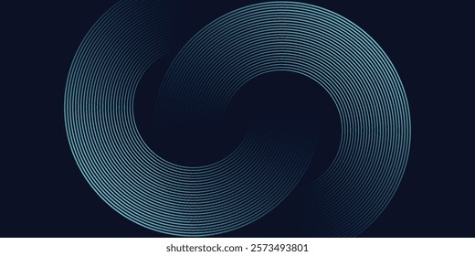 Blue abstract background with glowing circles. Swirl circular lines pattern. Geometric spiral. Twirl element. Modern 