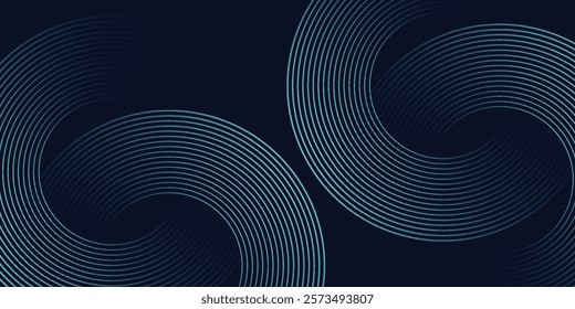Blue abstract background with glowing circles. Swirl circular lines pattern. Geometric spiral. Twirl element. Modern 