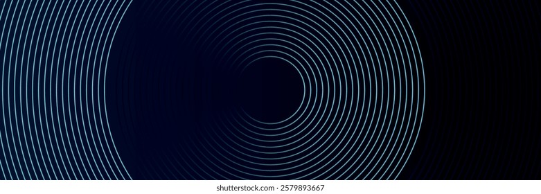 Blue abstract background with glowing circles. Swirl circular lines pattern. Geometric spiral. Twirl element. Modern graphic design. Futuristic technology concept.