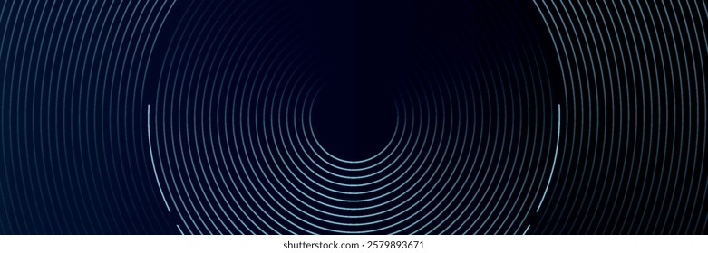 Blue abstract background with glowing circles. Swirl circular lines pattern. Geometric spiral. Twirl element. Modern graphic design. Futuristic technology concept.