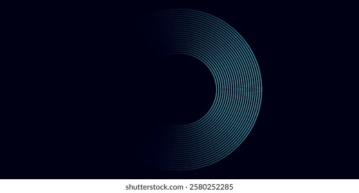 Blue abstract background with glowing circles. Swirl circular lines pattern. Geometric spiral. Twirl element. Modern graphic desi