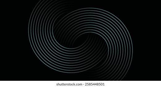 Blue abstract background with glowing circles. Swirl circular lines pattern. Geometric spiral. modern arts