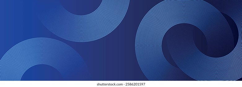Blue abstract background with glowing circles. Swirl circular lines pattern. Geometric spiral. Twirl element. Modern graphic design. Futuristic technology concept.	