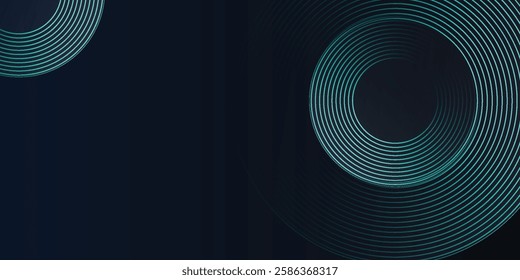 Blue abstract background with glowing circles. Swirl circular lines pattern. Geometric spiral. Twirl element. Modern graphic design. Futuristic technology concept.
