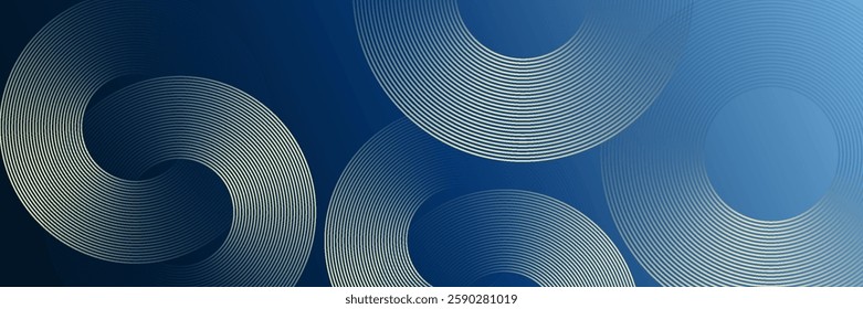 Blue abstract background with glowing circles. Swirl circular lines pattern. Geometric spiral. Twirl element. Modern graphic desi