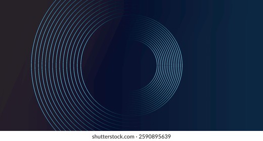 Blue abstract background with glowing circles. Swirl circular lines pattern. Geometric spiral. Twirl element. Modern graphic design. Futuristic technology concept.

