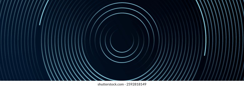 Blue abstract background with glowing circles. Swirl circular lines pattern. Geometric spiral. Twirl element. Modern graphic design. Futuristic technology concept.
