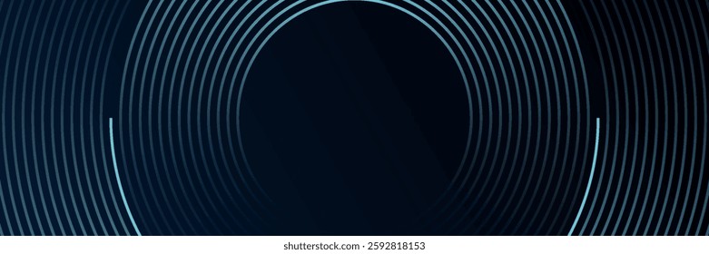Blue abstract background with glowing circles. Swirl circular lines pattern. Geometric spiral. Twirl element. Modern graphic design. Futuristic technology concept.
